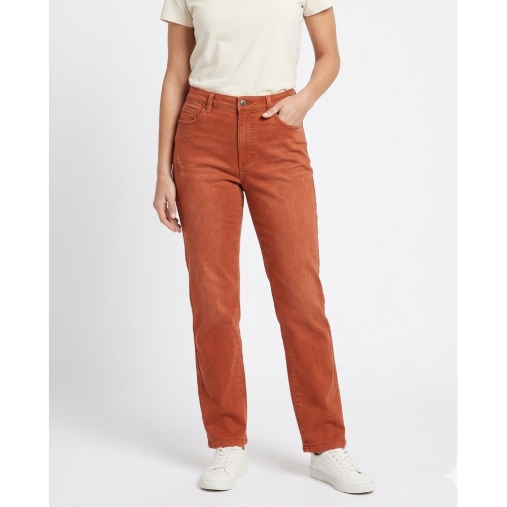 Gloria Vanderbilt Amanda High Rise Tapered Jeans Rust Orange Size 10 Stretch‎